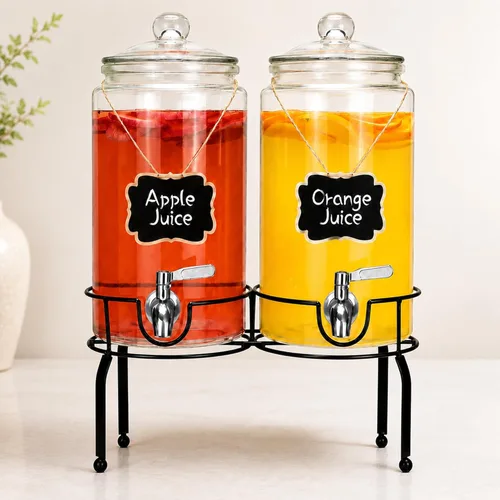 Miniatura 9 de Dispensador de bebidas de 1 galón, 1 paquete, dispensador de bebidas de espita de acero inoxidable para fiestas con soporte, recipiente de vidrio