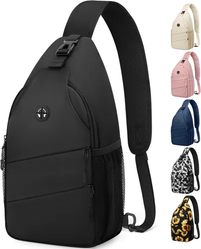 Miniatura 26 de Pritent Bolsos cruzados para mujeres y hombres, mochila de moda, bolsa casual para el pecho con correa de hombro convertible Negro