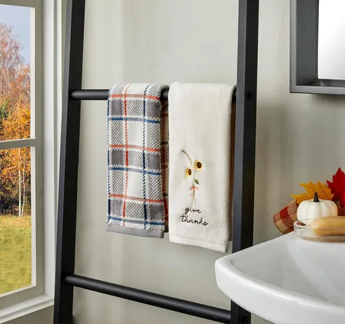 Miniatura 7 de SKL Hocme - Juego de 2 toallas de mano bordadas jacquard 100% algodón para otoño, otoño, Acción de Gracias, decoración para baño, cocina, bar