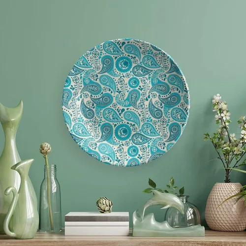 Miniatura 5 de Plato decorativo de 6 pulgadas, artesanía de cerámica turquesa, patrón floral antiguo de cachemira, estampado clásico de Oriente Medio, para colgar