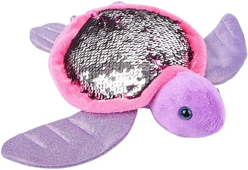 Miniatura 7 de Zugar Land Peluche reversible de tortuga marina con lentejuelas (11 pulgadas), diseño de lentejuelas reversibles, color rosa intenso/plateado