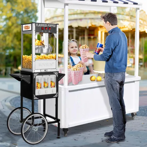 Miniatura 8 de Máquina de palomitas de maíz ROVSUN con carro, ruedas y hervidor de 8 onzas, hace hasta 32 tazas, máquina de palomitas con dispensadores de Negro