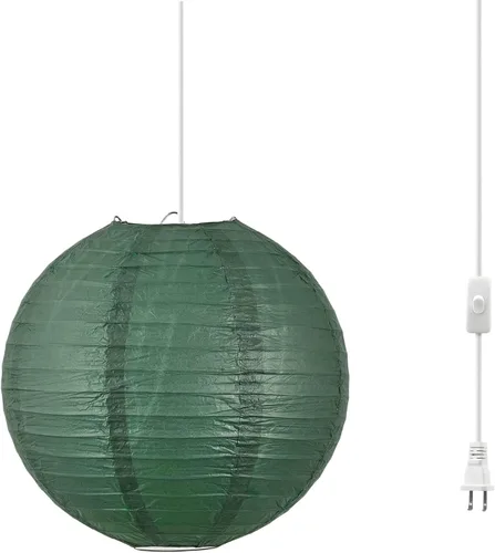 Miniatura 3 de Lámpara colgante enchufable, linterna de papel colgante de 15 pies, lámpara de papel verde de 12 pulgadas, lámpara colgante con interruptor