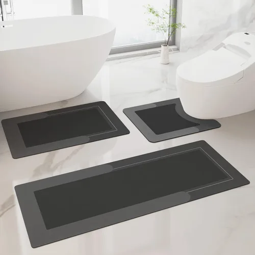 Miniatura 12 de Tapete de piel de napa en forma de U, muy suave, que absorbe el agua, antideslizante para baño, bañera o ducha, 2 piezas, de 20 x 32 + 20 x 24 Gris