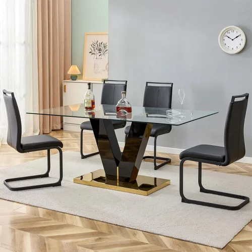 Miniatura 11 de Juego de mesa de comedor de vidrio de 71 pulgadas para 6, juego de mesa de comedor para 6, mesa de cocina moderna y 6 sillas de PU, parte superior 6