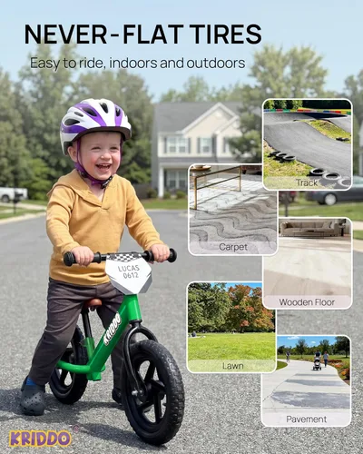 Miniatura 6 de KRIDDO Bicicleta de equilibrio para niños de 2 años, de 18 meses a 5 años, bicicleta de empuje de 12 pulgadas con placa personalizada