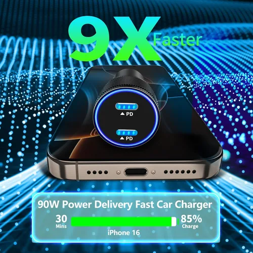 Miniatura 3 de 【MFi Certified】iPhone Car Charger Fast Charging, Linocell 60W Dual USB C Car Power Cigarette Lighter Car Carplay Charger with 2Pack Type C to Black