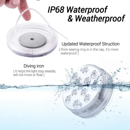 Miniatura 4 de LOFTEK Luces LED sumergibles con mando a distancia, 13 luces LED para piscina de 16 colores que cambian bajo el agua para estanque con imanes