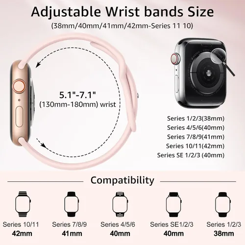 Miniatura 2 de Paquete de 6 bandas deportivas compatibles con Apple Watch de 38mm 40mm 41mm 42mm 44mm 45mm 49mm 46mm, correa impermeable de silicona para iWatch