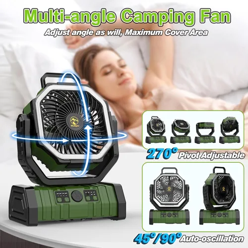Miniatura 6 de Ventilador de campamento recargable de 20000 mAh, ventilador portátil oscilante automático para acampar con control remoto y linterna LED