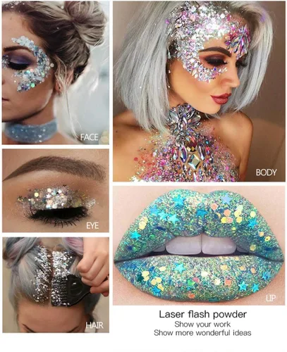 Miniatura 5 de Brillantina gruesa líquida con lentejuelas de sirena, para sombra de ojos, gel corporal, festival, cosmético para cara, uñas, maquillaje, de larga