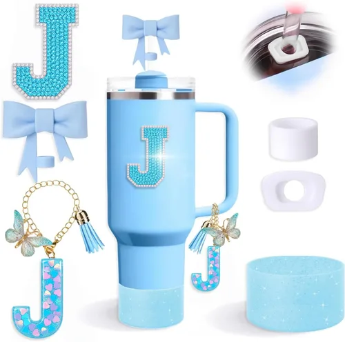 Miniatura 16 de Juego de 6 accesorios de copa Stanley color azul, adorno de pajilla con lazo para copa Stanley de 30 onzas, 40 onzas, incluye adorno de popote