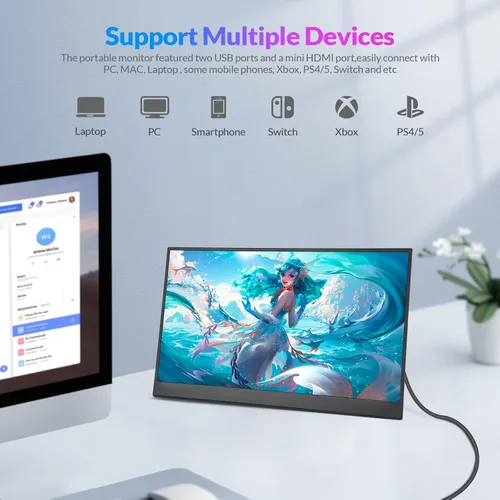 Miniatura 7 de Rii Monitor portátil, 16 pulgadas 144Hz QHD 2.5K 2560X1600 100% sRGB, pantalla externa ultra delgada y ligera con altavoz, USB-C HDMI segunda