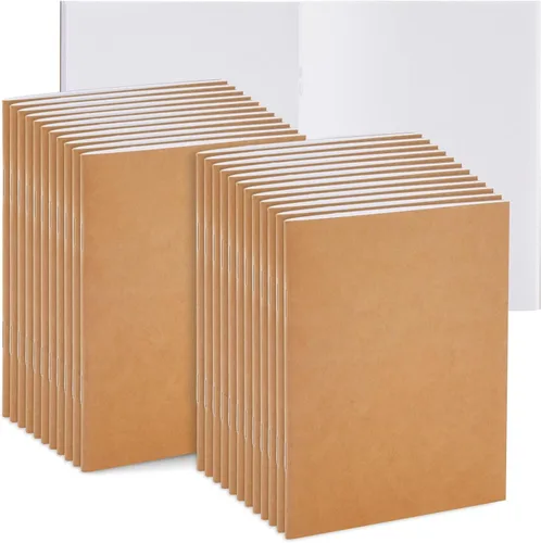 Paper Junkie Cuadernos a Granel - A6 de 4 x 6 Pulgadas, Kraft, Sin Líneas, Paquete de 24 - Cuaderno de Bocetos en Blanco y Mini Blocs de Bocetos