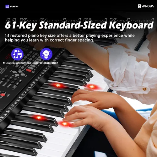 Miniatura 9 de Vangoa Piano de Teclado Eléctrico de 61 Teclas, Kit de Teclado de Piano Electrónico con Luces, 600 Voces, 400 Ritmos con Soporte para Piano, Negro
