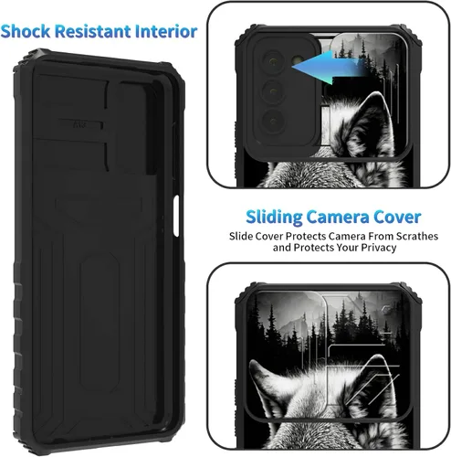 Miniatura 66 de Funda para Samsung Galaxy S22 Ultra 5G, Galaxy S22 Ultra con cubierta de cámara deslizante, funda resistente de doble capa con función atril Black