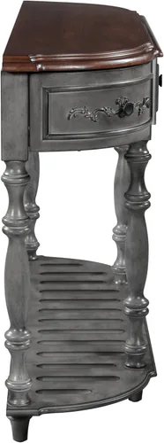 Miniatura 8 de LUMISOL Mesa de sofá estrecha con diseño curvo circular retro, mesa de consola con 4 cajones de almacenamiento y estante abierto, gris retro Gris
