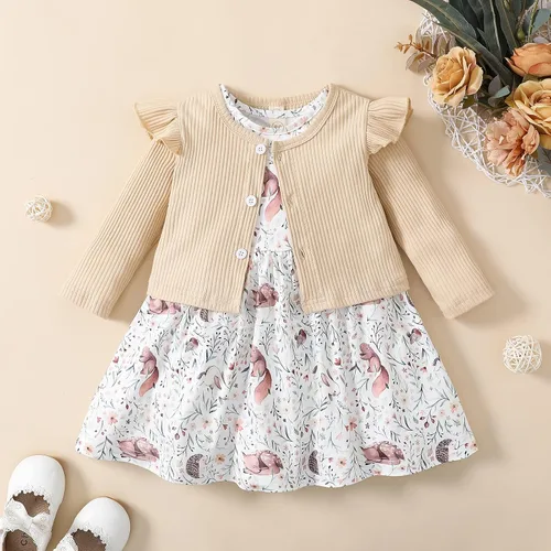 Miniatura 4 de Toddler Baby Girls Dress and Cardigan Set Baby Girl Cute Animal Print Sleeveless Dress and Coat 2Pcs Outfits Set