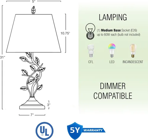 Miniatura 4 de Kira Home Ambrose - Lámpara de mesa rústica de 31 pulgadas con pantalla de tela imperio beige, luz de mesa tradicional de vid negra con bombilla LED