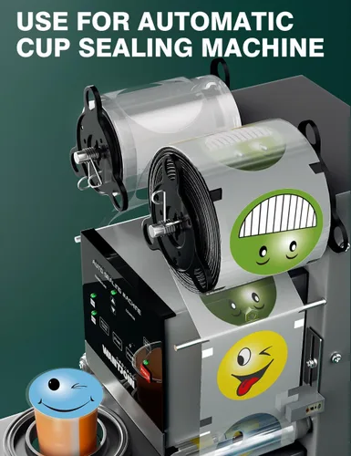 Miniatura 3 de WantJoin Máquina de sellado de tazas 2 rollos de película de sellado de tazas para cafetería, tienda de té con leche, bar, transparente