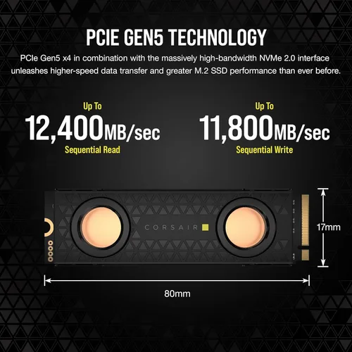 Miniatura 4 de Corsair MP700 PRO 1TB M.2 PCIe Gen5 x4 NVMe 2.0 SSD – M.2 2280 – Hasta 11,700MB/seg de lectura secuencial – NAND TLC de alta densidad – Negro