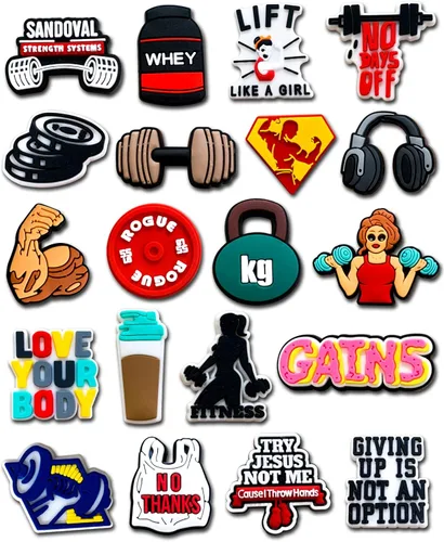 20 35 dijes de decoración de zapatos de gimnasio para decoración de zuecos, accesorios de fitness para adultos, hombres, mujeres, adolescentes,