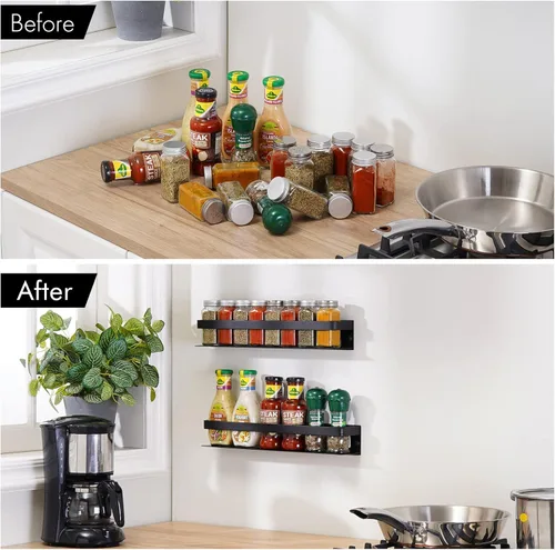Miniatura 6 de KES KSR401S40-BK-P2 - Organizador de especias de cocina, organizador de condimentos de aluminio de 16 pulgadas, soporte para especias de pared