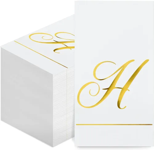Miniatura 19 de Pasimy 100 servilletas con inicial, servilletas con monograma para invitados, toallas de papel con letras doradas, desechables, elegantes, toallas
