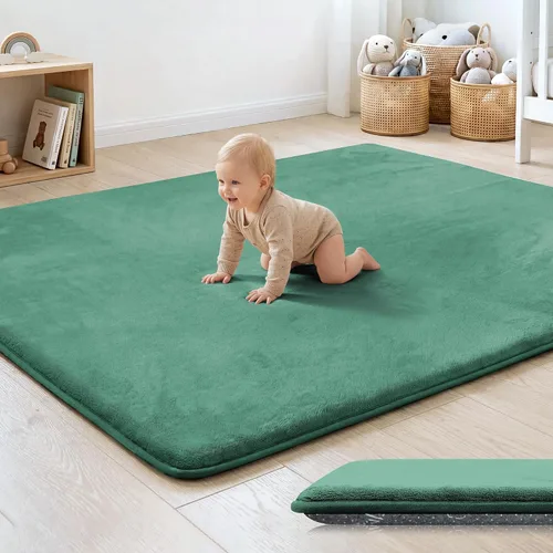 Miniatura 34 de Tapete de cama de bebé de 1.3 pulgadas de grosor para dormitorio, tapete básico de espuma acolchada suave de felpa de 28 x 72 pulgadas con acolchado