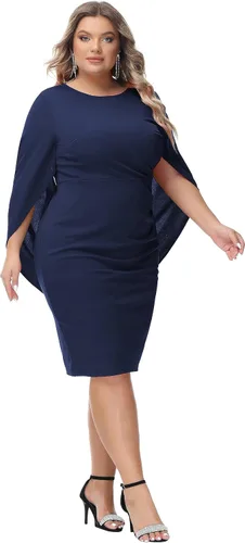 Miniatura 4 de Hanna Nikole Vestidos de gasa para mujer, talla grande, con volantes, estilo midi, bodycon