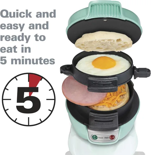 Miniatura 2 de Hamilton Beach Máquina para Sándwiches de Desayuno con Anillo para Cocinar Huevos, Ingredientes Personalizables, Perfecto para Muffins Ingleses