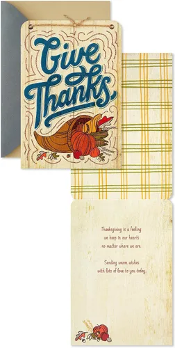 Miniatura 2 de Hallmark Surtido de tarjetas de Acción de Gracias de grano de madera (3 tarjetas con sobres) Live, Laugh, Love, Give Thanks, Cornucopia