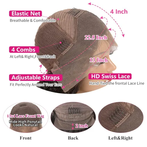 Miniatura 4 de Pelucas de encaje frontal transparente HD de 13 x 4 para mujeres negras, pelucas de cabello humano rizado profundo sin pegamento con cabello