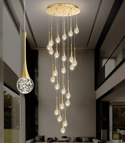 Miniatura 35 de 16 Luces Moderna Lámpara de Techo de Cristal Glam para Techo Alto, Lámpara Colgante LED Regulable para Escalera, Vestíbulo, Entrada, Sala de Estar