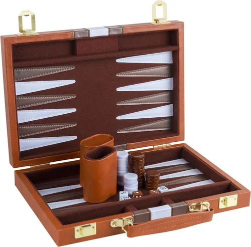 Backgammon - Juego de 2 jugadores clásico de backgammon para adultos, juego de mesa con funda de piel sintética, portátil y juego de backgammon de