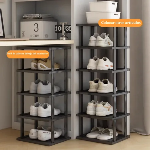 Miniatura 5 de Zapatero vertical – Organizador de zapatos alto y estrecho para espacios pequeños, estante de bambú de 5 niveles para entrada, armario, esquina