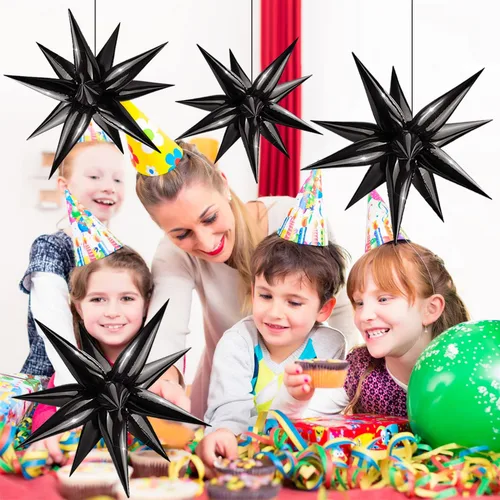 Miniatura 4 de FUNTOOB Globos de estrella negra, globo metálico de papel de aluminio, globos de cono negro, globo con forma de estrella en explosión