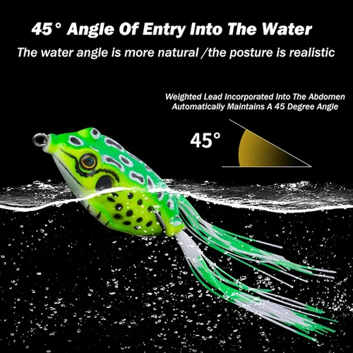 Miniatura 4 de Señuelo de rana Topwater, kit de señuelos de pesca para trucha, señuelos de rana realistas con ganchos sin hierbas, cebo flotante suave para agua
