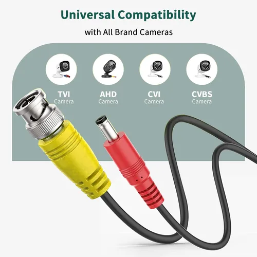 Miniatura 5 de Cables de cable BNC de alimentación de video negro de 25 pies compatibles con cámaras de seguridad Zosi CCTV DVR