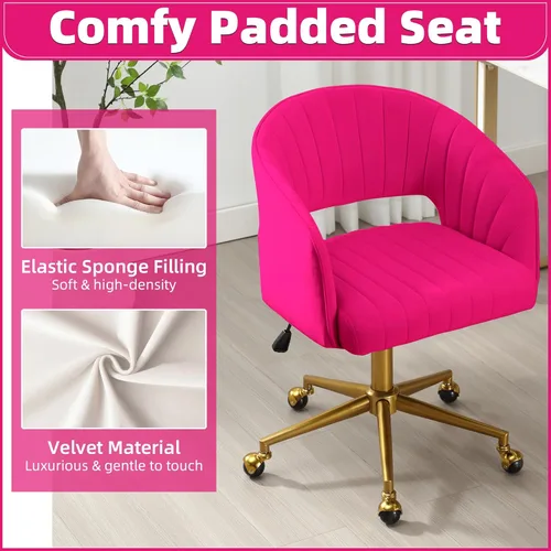 Miniatura 73 de ABET Silla de escritorio con ruedas, silla de oficina en casa de terciopelo, silla giratoria con base dorada, sillas acentuadas modernas tapizadas
