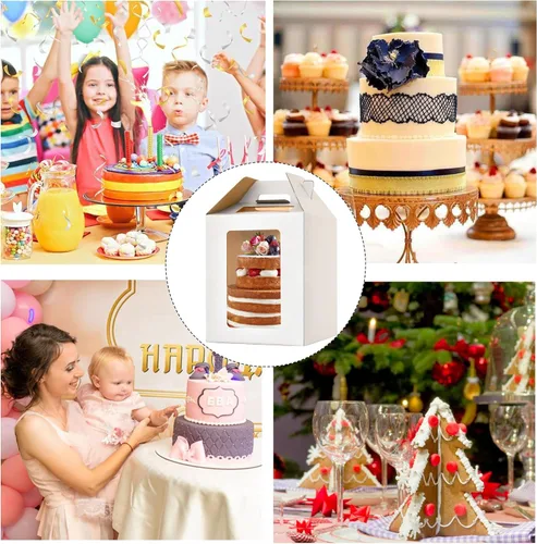 Miniatura 6 de XININSUN Cajas para pasteles altas de 10 pulgadas con ventanas, 10x10x12 Transportador de pasteles alto, Caja para pasteles escalonados, Caja