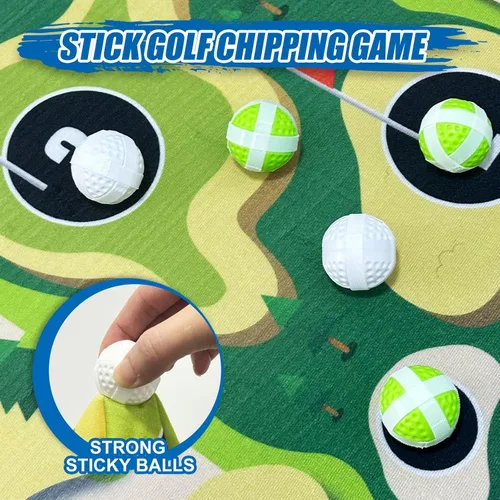 Miniatura 4 de Juego de astillado de golf de velcro con 2 palos, juego de batalla de golf adhesivo portátil para interiores y exteriores, patio trasero, parque