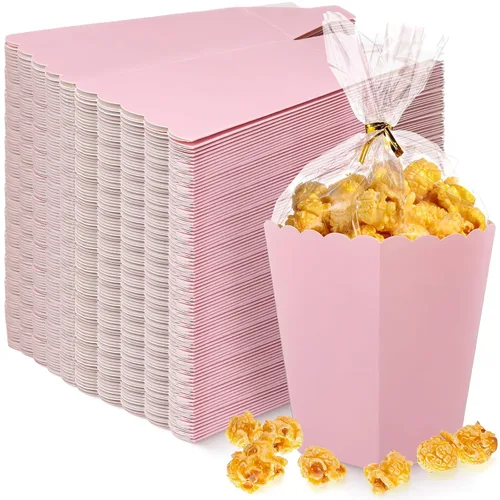 Zopeal - Juego de 200 mini cajas de palomitas de maíz y bolsa transparente, bolsas de palomitas de maíz a granel, recipientes de papel abiertos para