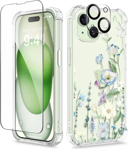 Miniatura 100 de GVIEWIN - Funda floral para iPhone 14 de 6.1 pulgadas, protector de pantalla + protector de lente de cámara, no se amarillenta, a prueba de golpes