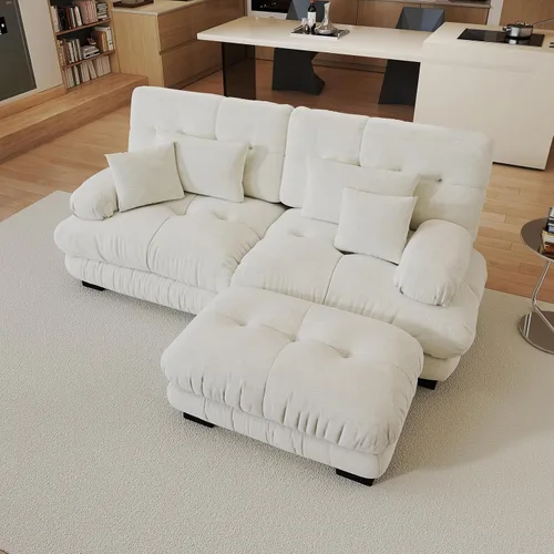 Miniatura 9 de Sofá modular de gran tamaño de 94 pulgadas, sofás seccionales grandes de color beige y blanco para sala de estar, juego de sofá de terciopelo, sofás