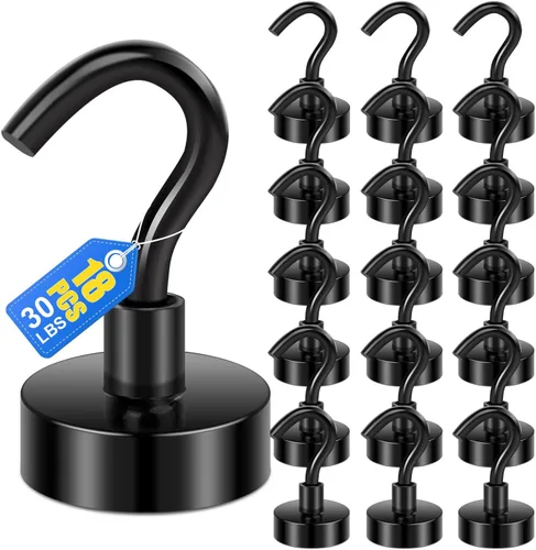 Miniatura 20 de LOVIMAG - Ganchos magnéticos, imanes de 30 libras con ganchos para crucero, ganchos magnéticos negros para colgar, refrigerador, aula, nevera
