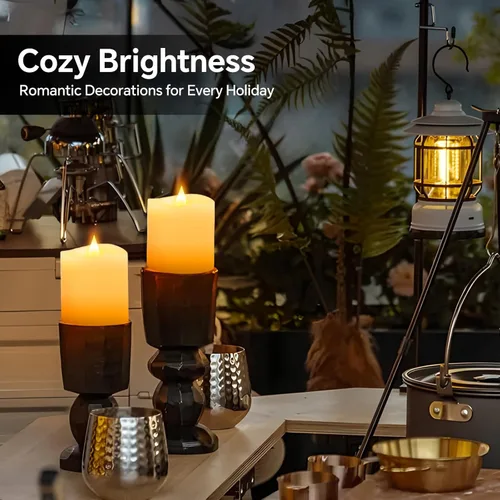 Miniatura 5 de Velas sin llama de 3 x 3 que funcionan con pilas con temporizador remoto, duran 600 horas, velas de batería parpadeantes, velas LED eléctricas