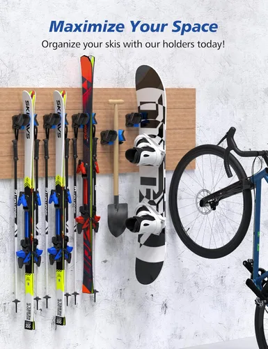 Miniatura 6 de Skifavs Soporte de Pared para Esquí y Snowboard, Montaje de Pared para Esquí y Montaje de Pared para Rack de Esquí para Garaje que Ahorra Espacio