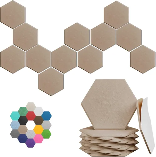 Miniatura 43 de Paneles Acústicos Hexagonales - Paquete de 12 Paneles de Absorción de Sonido de Alta Densidad 12"X10"X0.4" para Reducción Mejorada de Ruido, Diseño