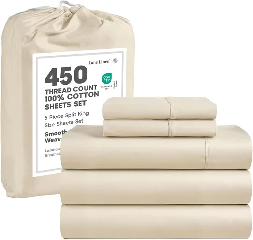 LANE LINEN - Sábanas tamaño Split King para cama ajustable, 450 hilos, 100% algodón, 2 sábanas bajeras individuales XL, con bolsillo profundo, 05: